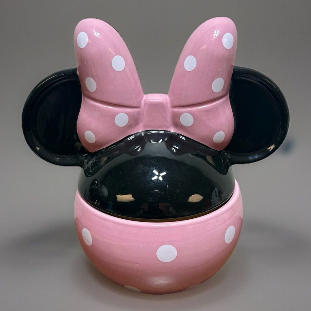 Disney Minnie Mouse Candle Ceramic 2 Wick Blushed Cherry Blossom 8” Pink Black